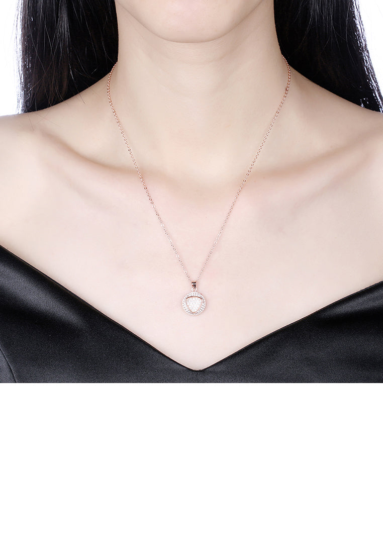 925 Sterling Silver Rose Gold Plated Elegant Fashion Round Brilliant and Triangle Pendant Necklace with Cubic Zircon Pendant Necklace with Cubic Zircon