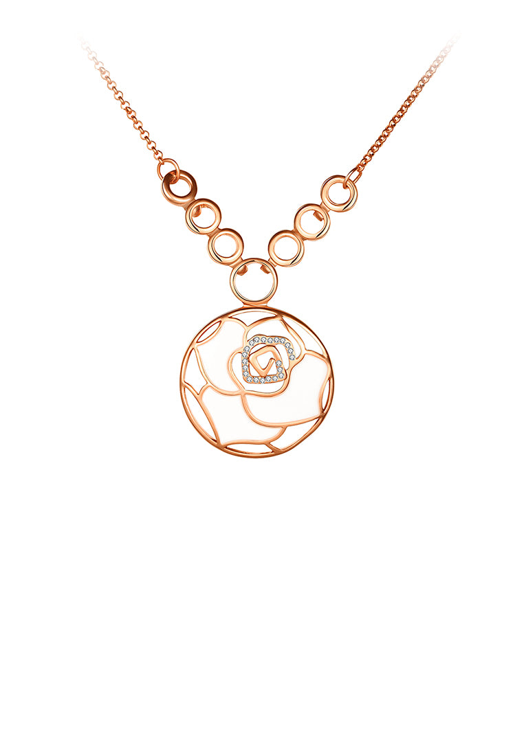 Plated Rose Gold Flower Pendant with Austrian Element Crystal and Necklace