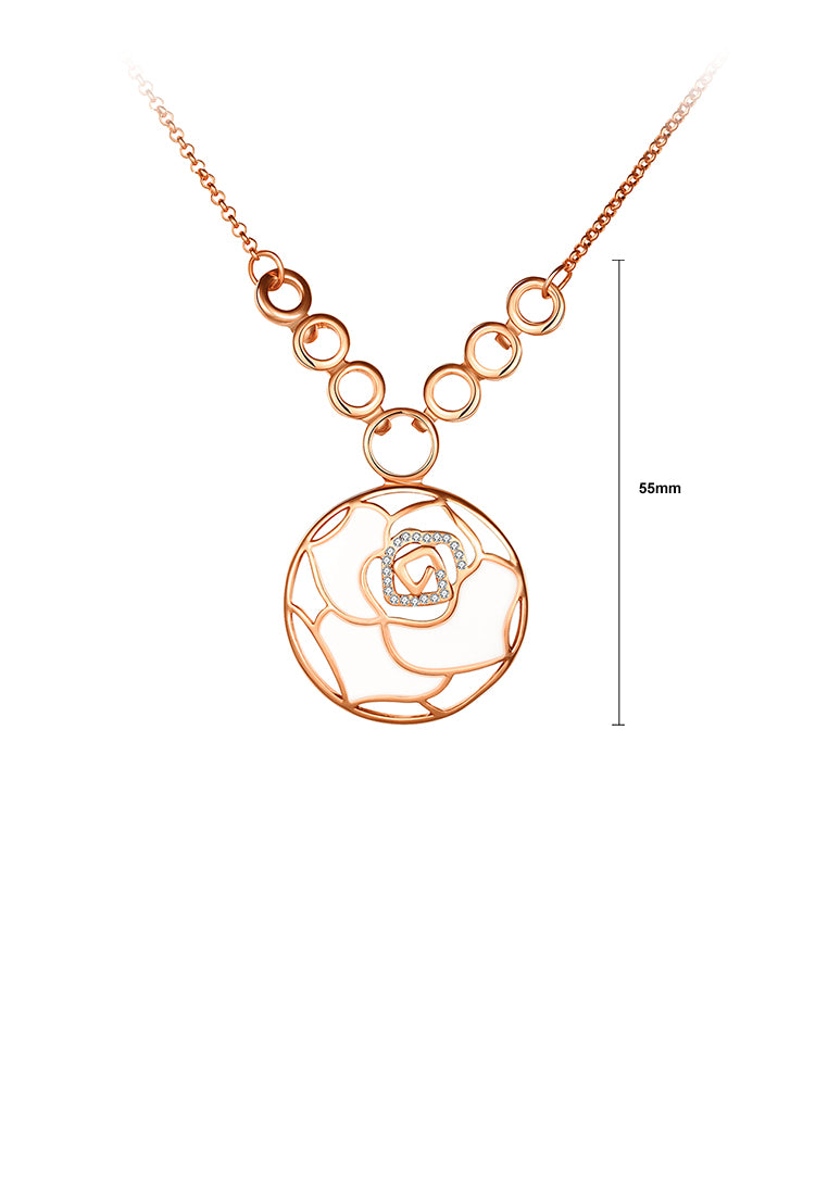 Plated Rose Gold Flower Pendant with Austrian Element Crystal and Necklace