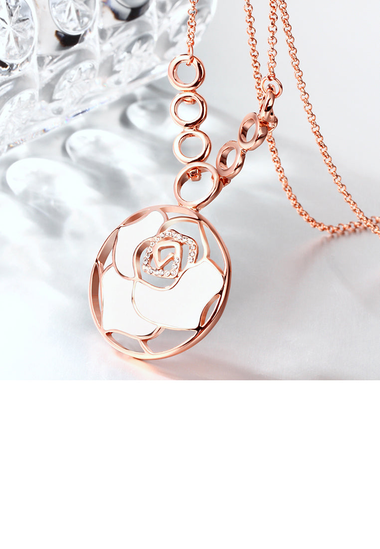 Plated Rose Gold Flower Pendant with Austrian Element Crystal and Necklace