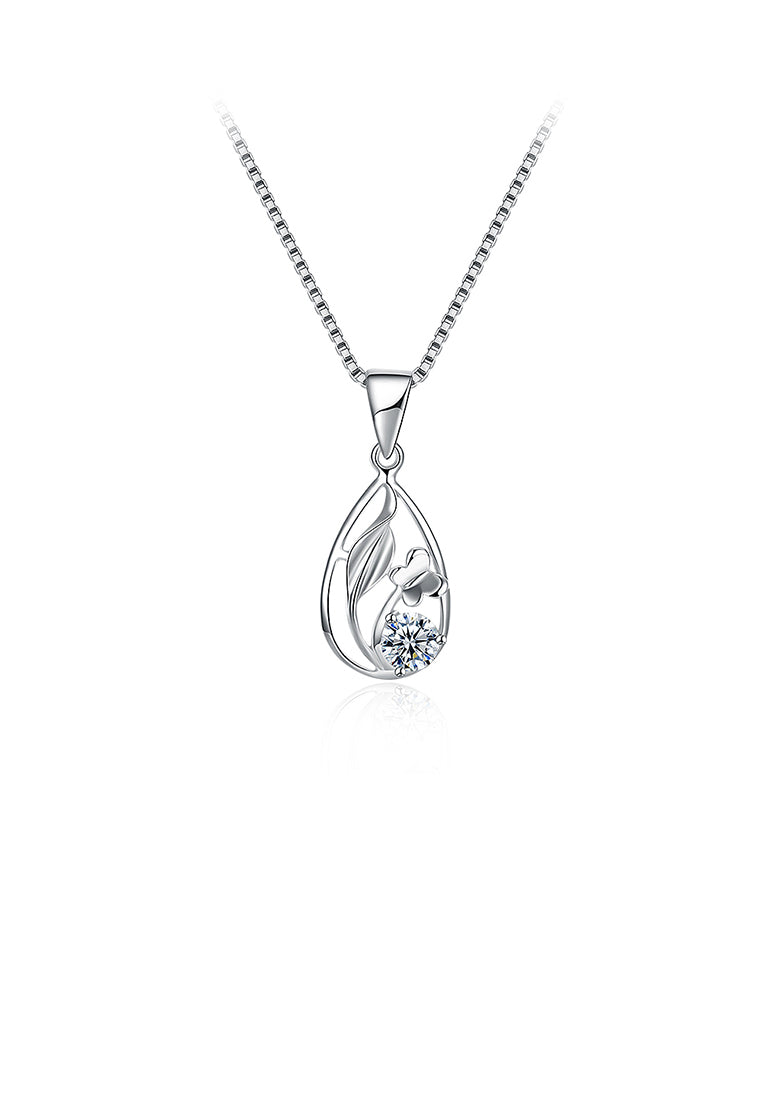 925 Sterling Silver Butterfly Pendant with Cubic Zircon and Necklace