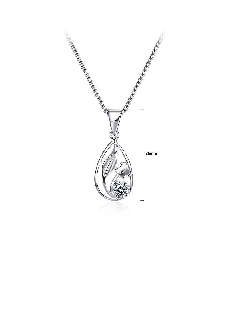 925 Sterling Silver Butterfly Pendant with Cubic Zircon and Necklace