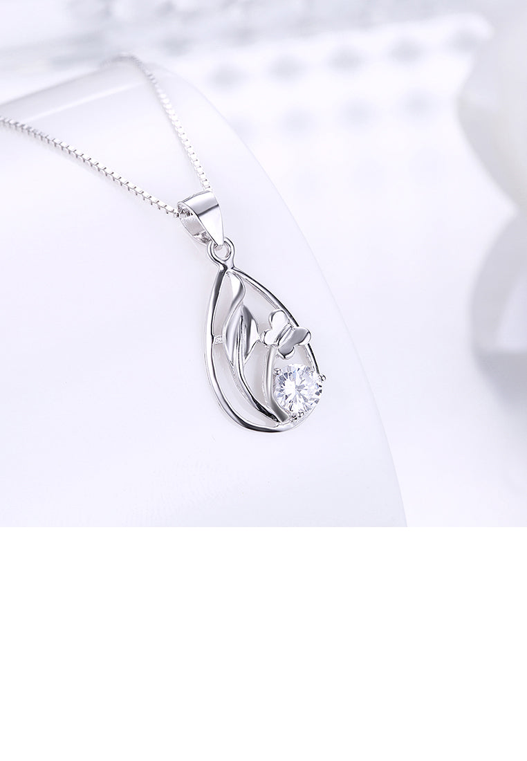 925 Sterling Silver Butterfly Pendant with Cubic Zircon and Necklace