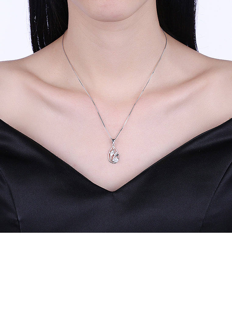 925 Sterling Silver Butterfly Pendant with Cubic Zircon and Necklace