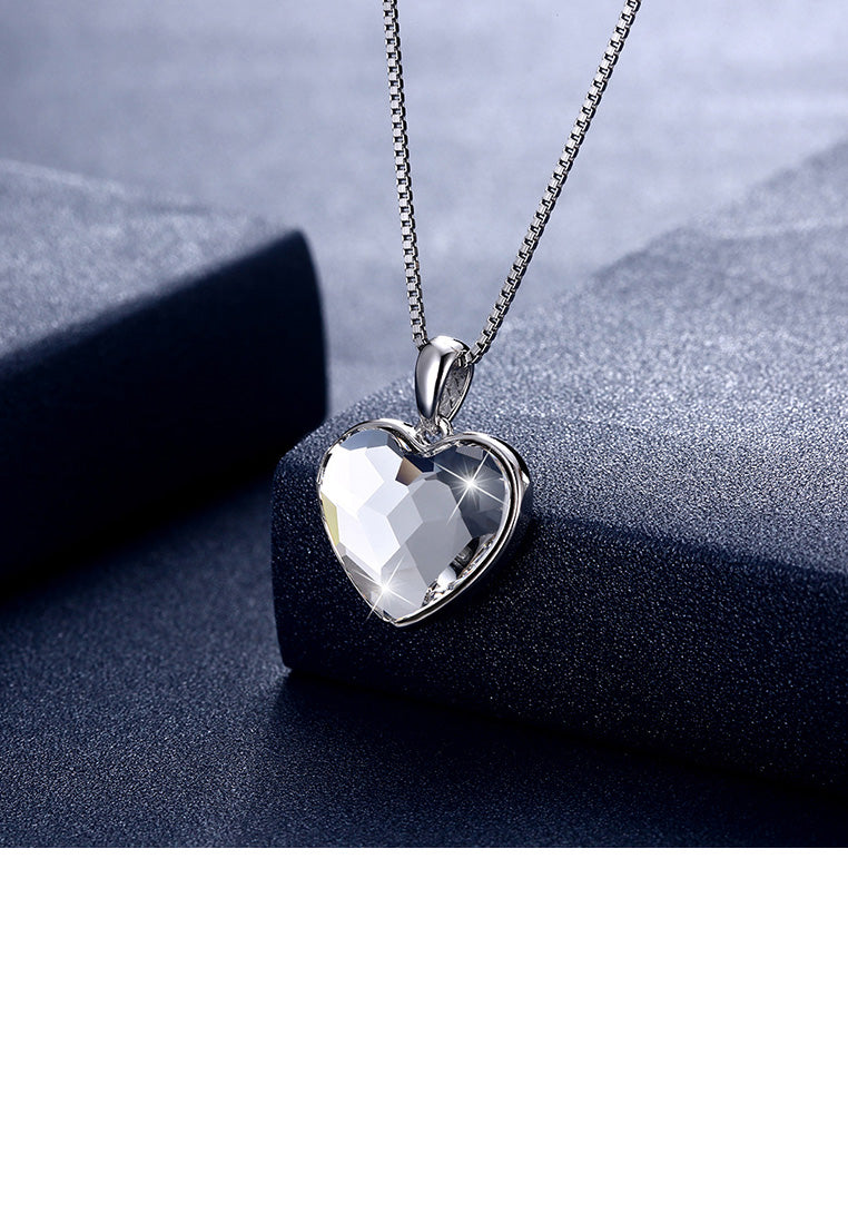 925 Sterling Silver Fashion Romantic Heart Pendant with Austrian Element Crystal and Necklace
