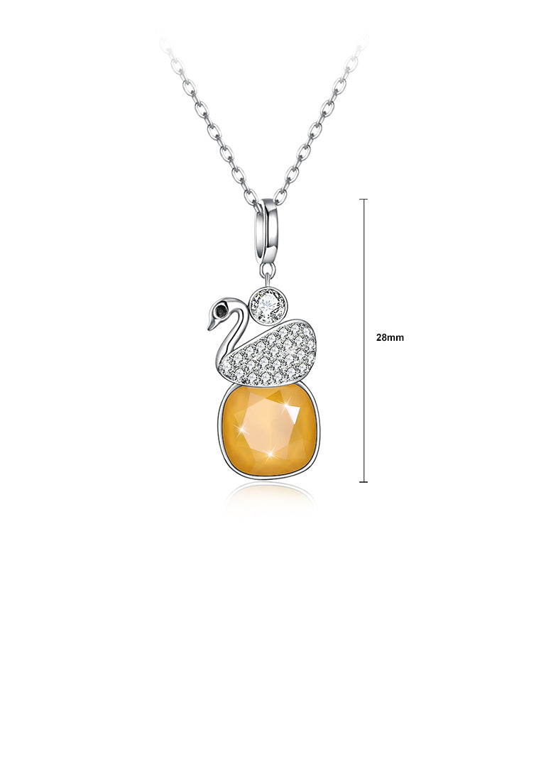 925 Sterling Silver Elegant Swan Geometric Pendant with Yellow Austrian Element Crystal and Necklace