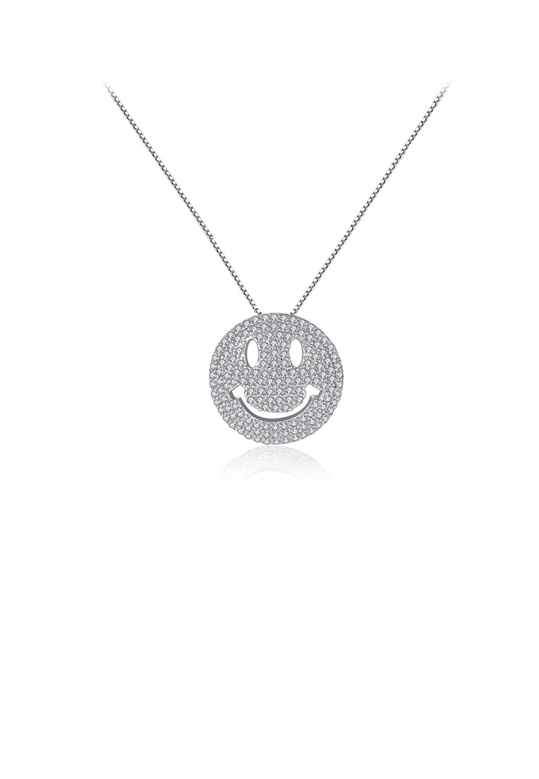 Simple and Bright Geometric Round Smiley Face Pendant with Cubic Zirconia and Necklace - Luxurious Look