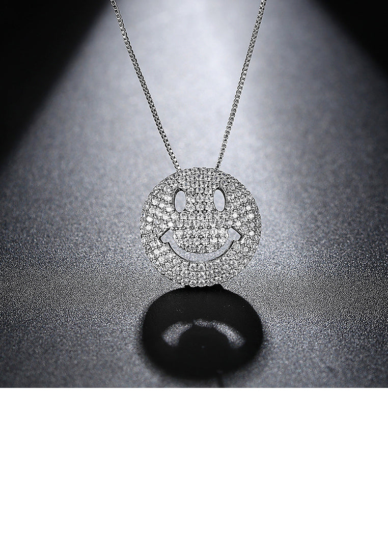 Simple and Bright Geometric Round Smiley Face Pendant with Cubic Zirconia and Necklace - Luxurious Look