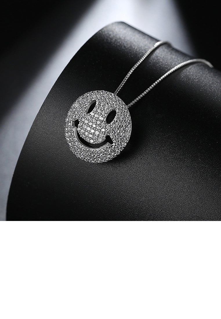 Simple and Bright Geometric Round Smiley Face Pendant with Cubic Zirconia and Necklace - Luxurious Look