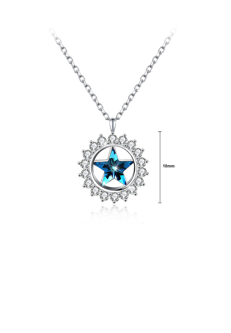 925 Sterling Silver Star Pendant with Blue Austrian Element Crystal and Necklace