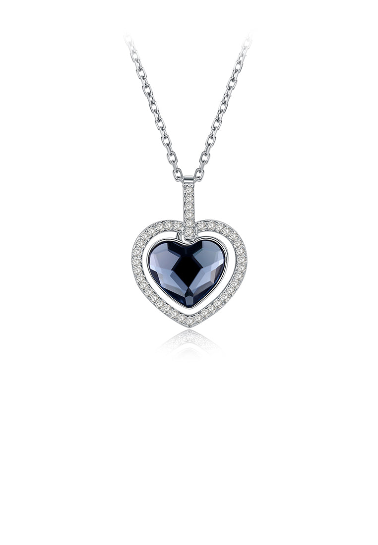 925 Sterling Silver Fashion Romantic Blue Heart Pendant with Austrian Element Crystal and Necklace