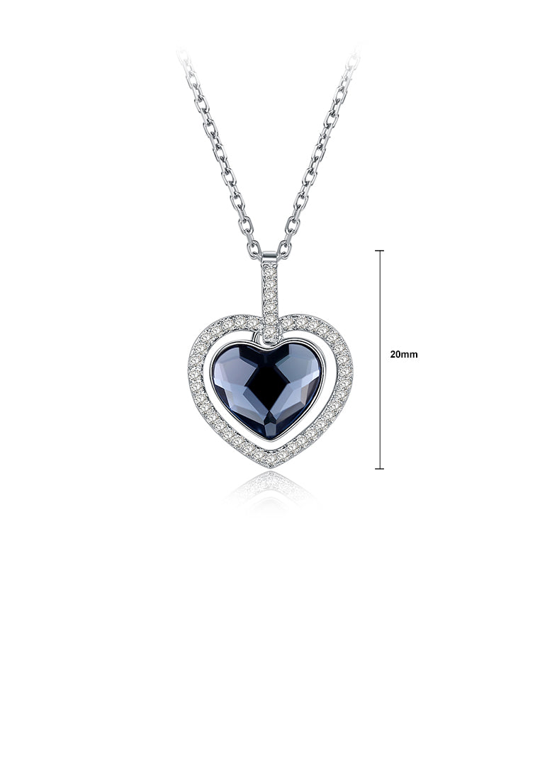 925 Sterling Silver Fashion Romantic Blue Heart Pendant with Austrian Element Crystal and Necklace