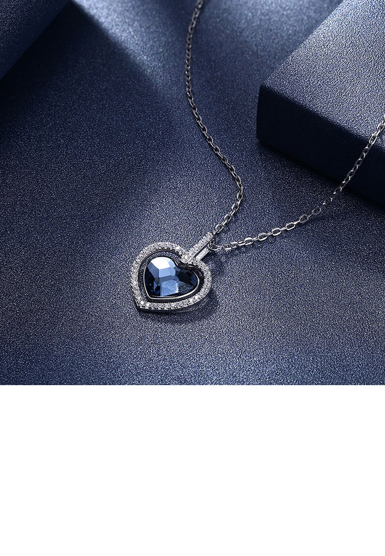 925 Sterling Silver Fashion Romantic Blue Heart Pendant with Austrian Element Crystal and Necklace
