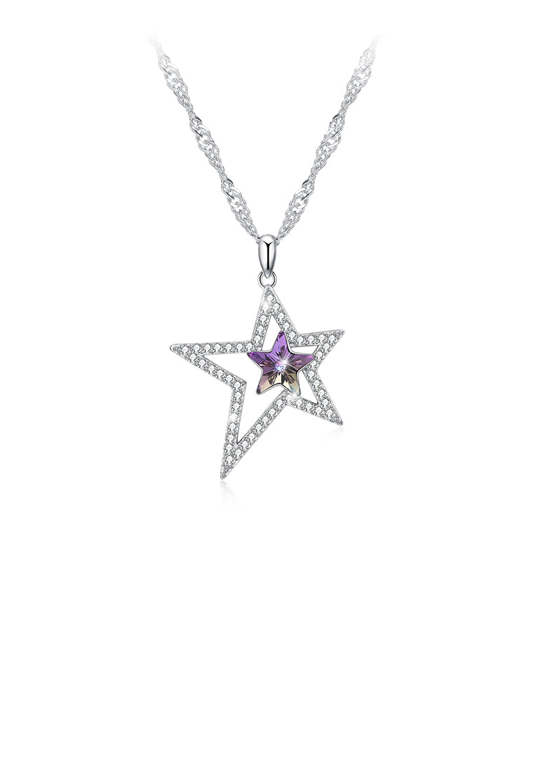 925 Sterling Silver Star Pendant with Austrian Element Crystal and Necklace