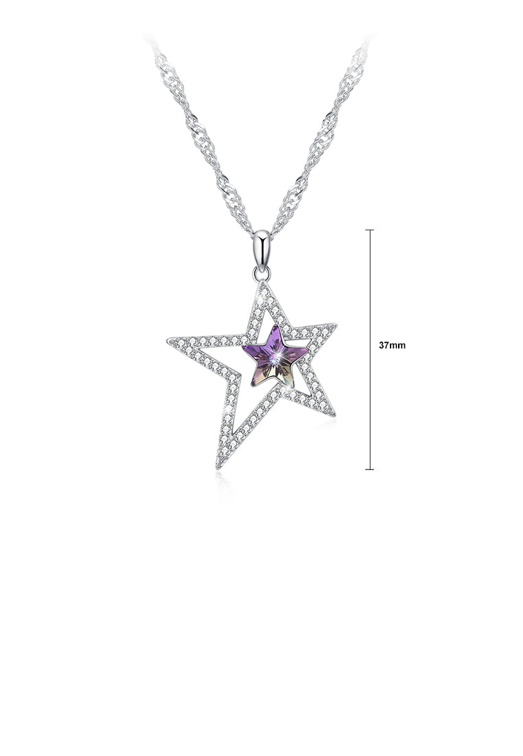 925 Sterling Silver Star Pendant with Austrian Element Crystal and Necklace