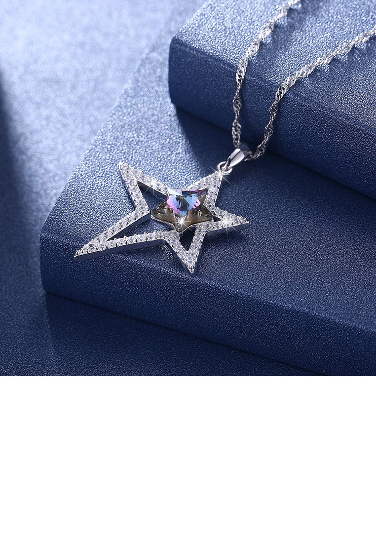 925 Sterling Silver Star Pendant with Austrian Element Crystal and Necklace