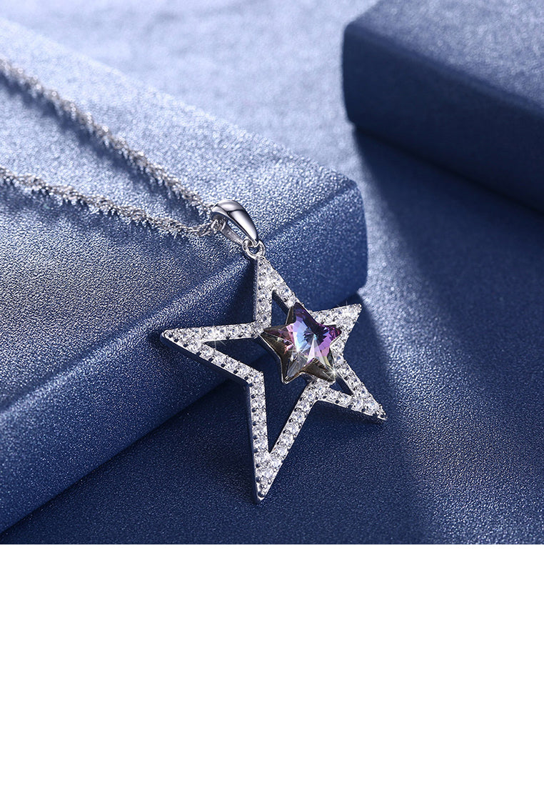 925 Sterling Silver Star Pendant with Austrian Element Crystal and Necklace