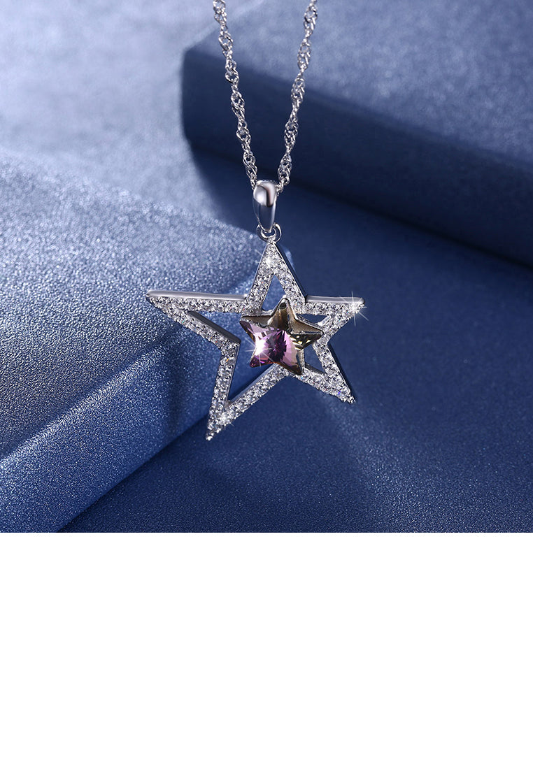925 Sterling Silver Star Pendant with Austrian Element Crystal and Necklace