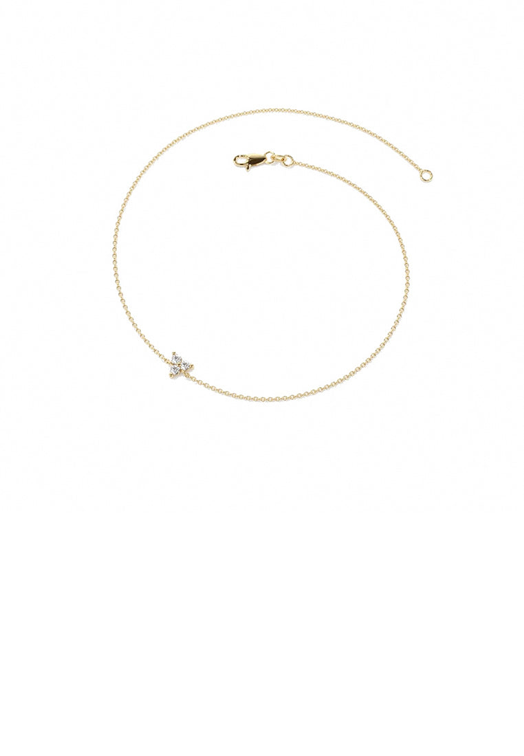 925 Sterling Silver Plated Gold Simple Fashion Floral Bracelet with Cubic Zirconia - Luxurious Look