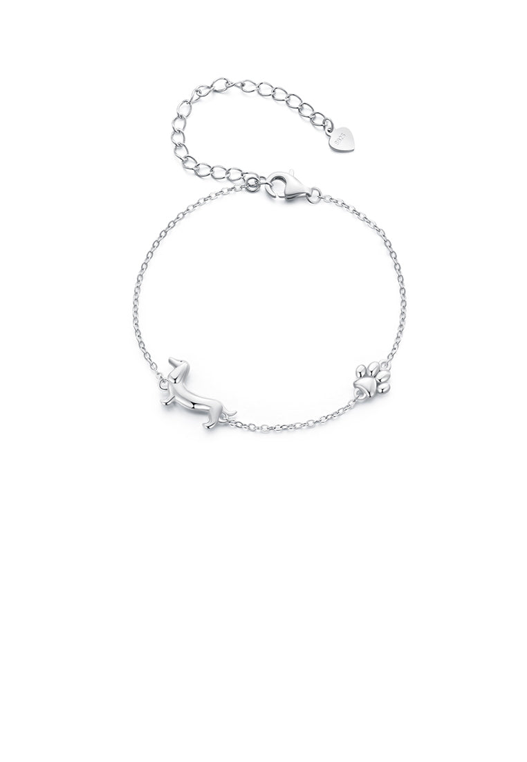 925 Sterling Silver Simple Cute Dachshund Dog Bracelet