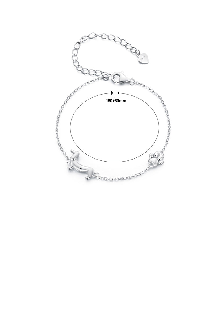 925 Sterling Silver Simple Cute Dachshund Dog Bracelet