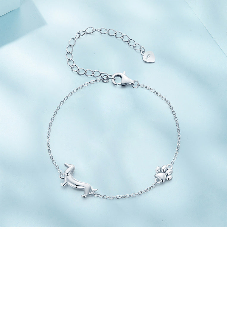 925 Sterling Silver Simple Cute Dachshund Dog Bracelet