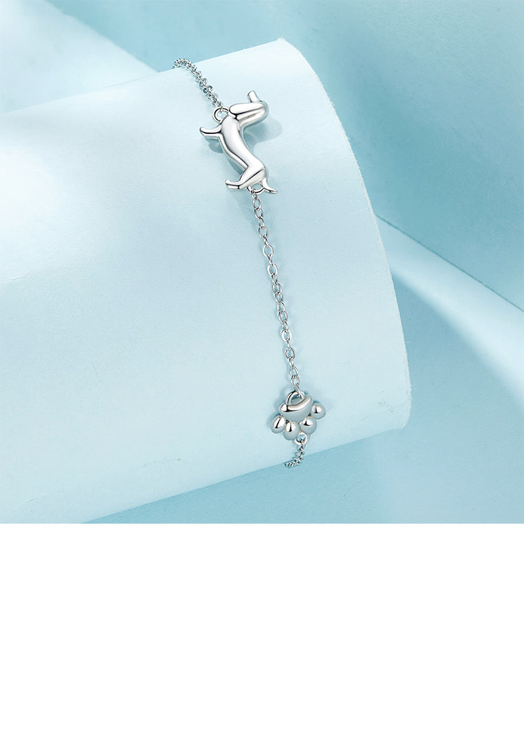925 Sterling Silver Simple Cute Dachshund Dog Bracelet