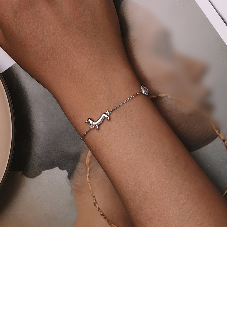 925 Sterling Silver Simple Cute Dachshund Dog Bracelet