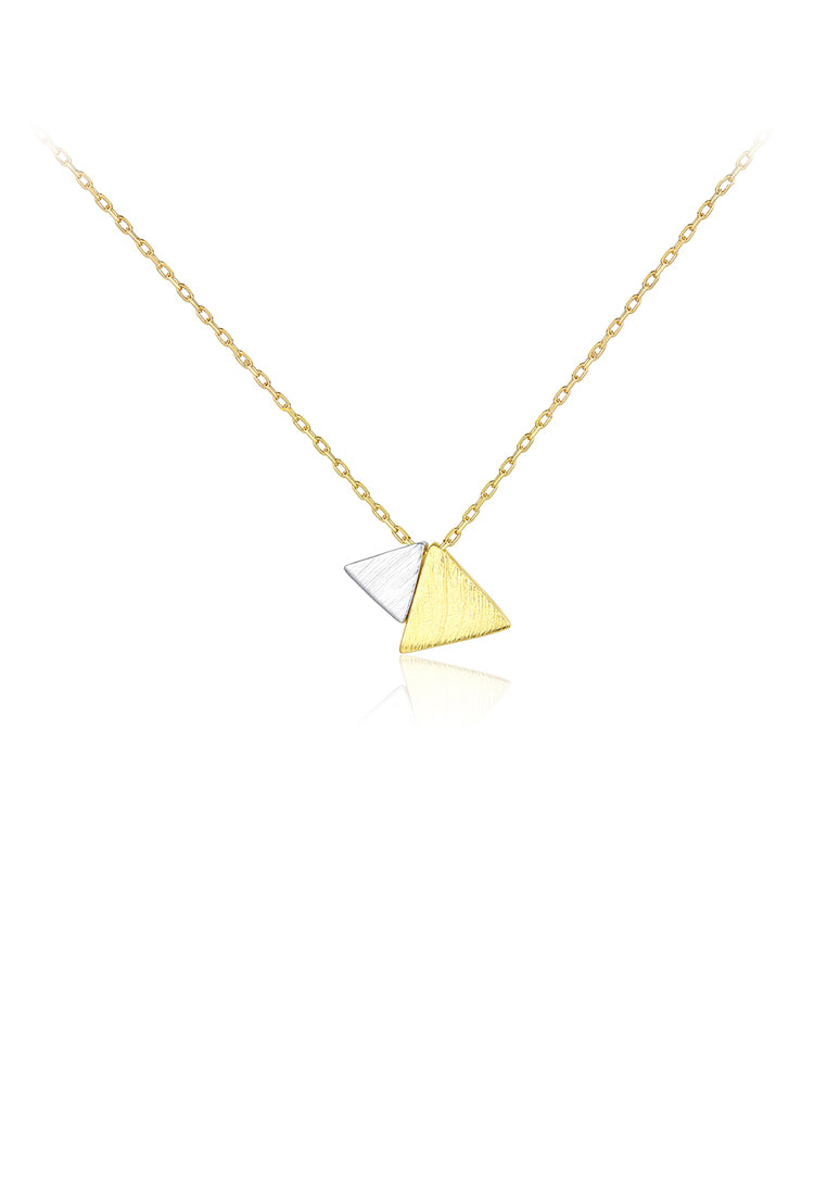 925 Sterling Silver Plated Gold Simple Atmospheric Two-color Triangle Pendant with Necklace