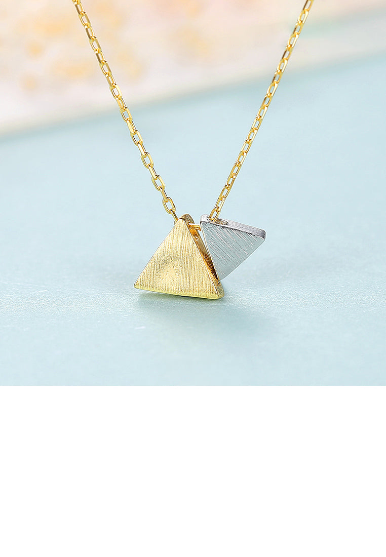 925 Sterling Silver Plated Gold Simple Atmospheric Two-color Triangle Pendant with Necklace