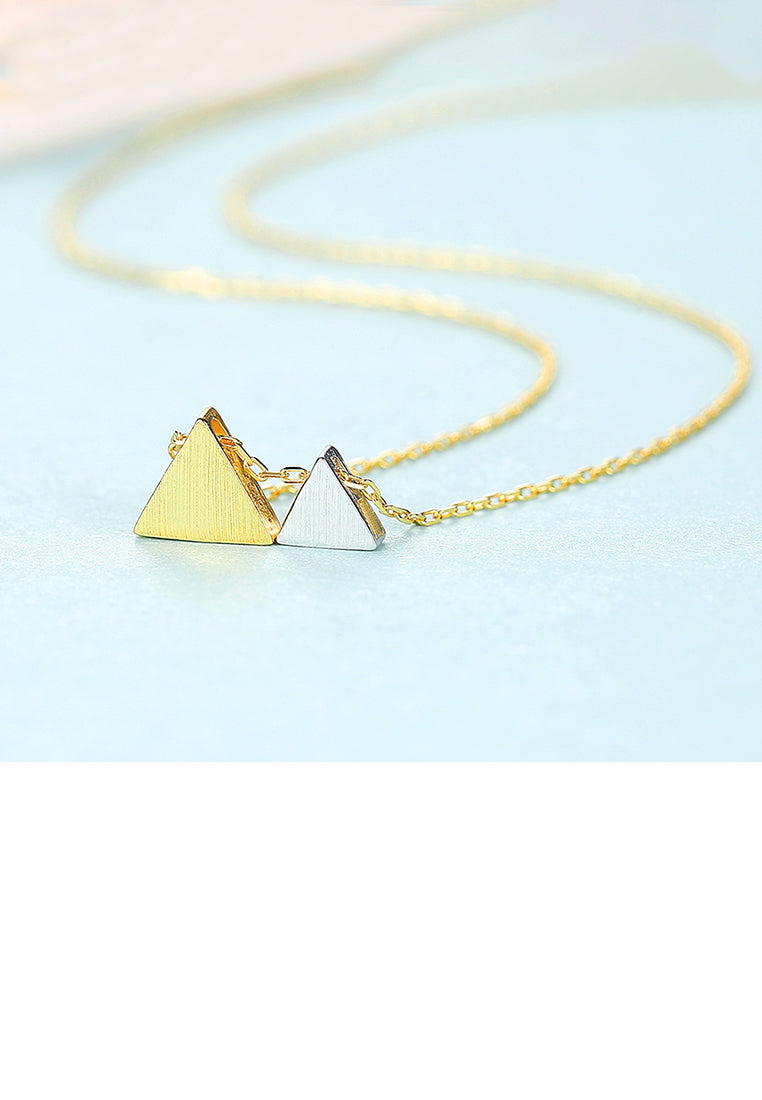 925 Sterling Silver Plated Gold Simple Atmospheric Two-color Triangle Pendant with Necklace