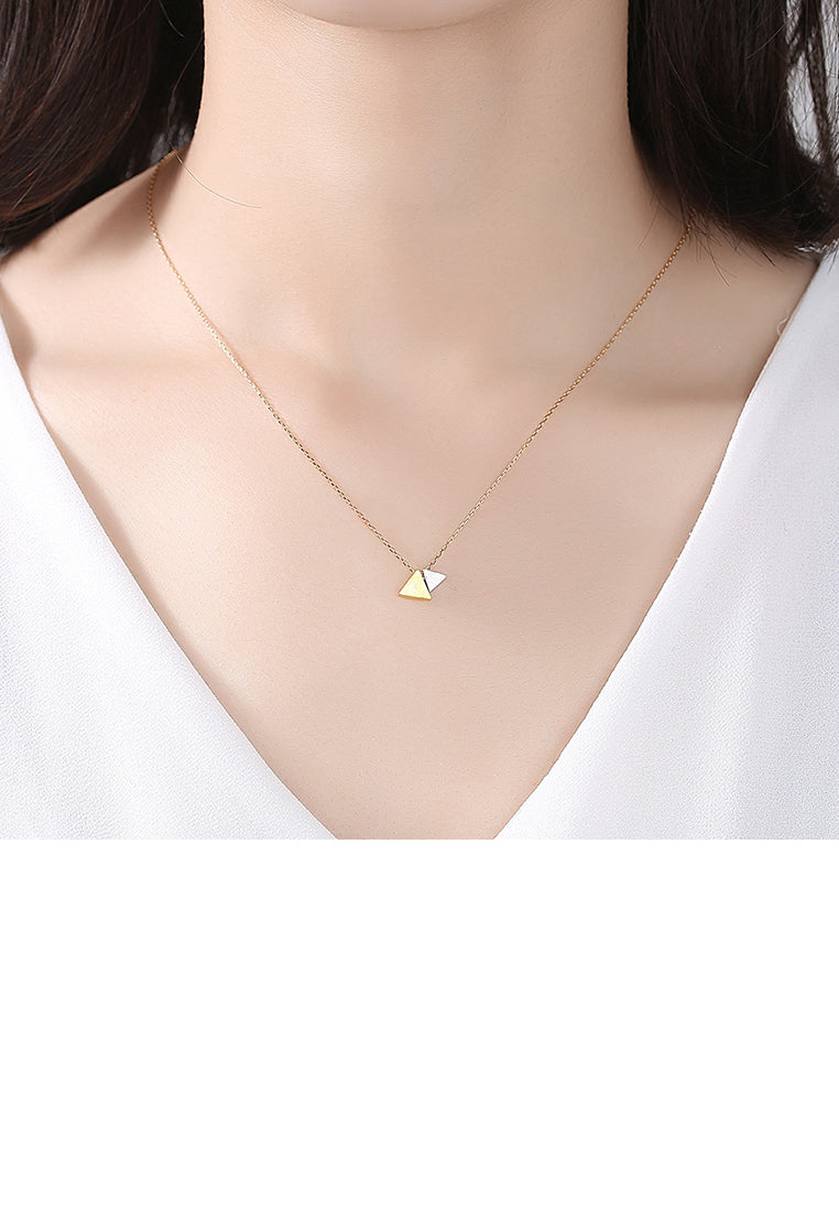 925 Sterling Silver Plated Gold Simple Atmospheric Two-color Triangle Pendant with Necklace