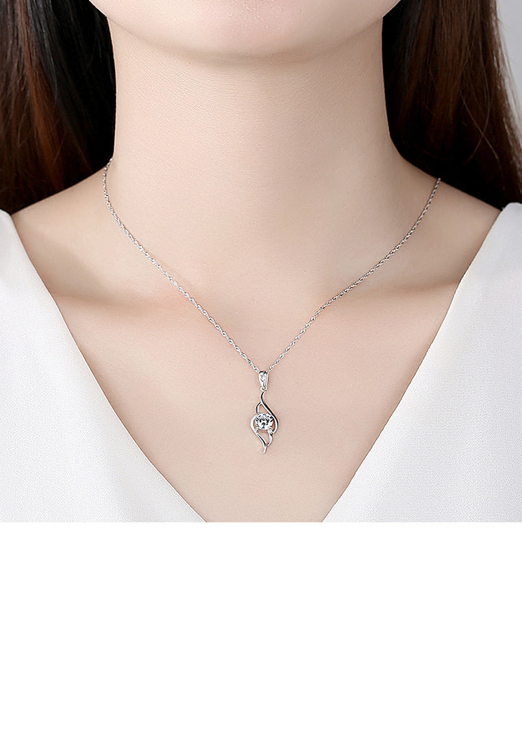 925 Sterling Silver Fashion and Elegant Water Drop-shaped Cubic Zirconia Pendant with Necklace - Luxurious Look