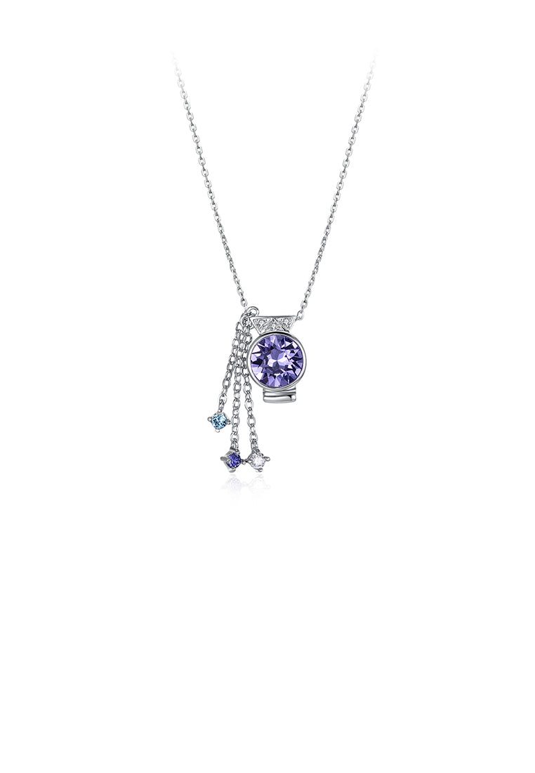 925 Sterling Silver Stylish Aquarius Pendant with Purple Austrian Element Crystal and Necklace
