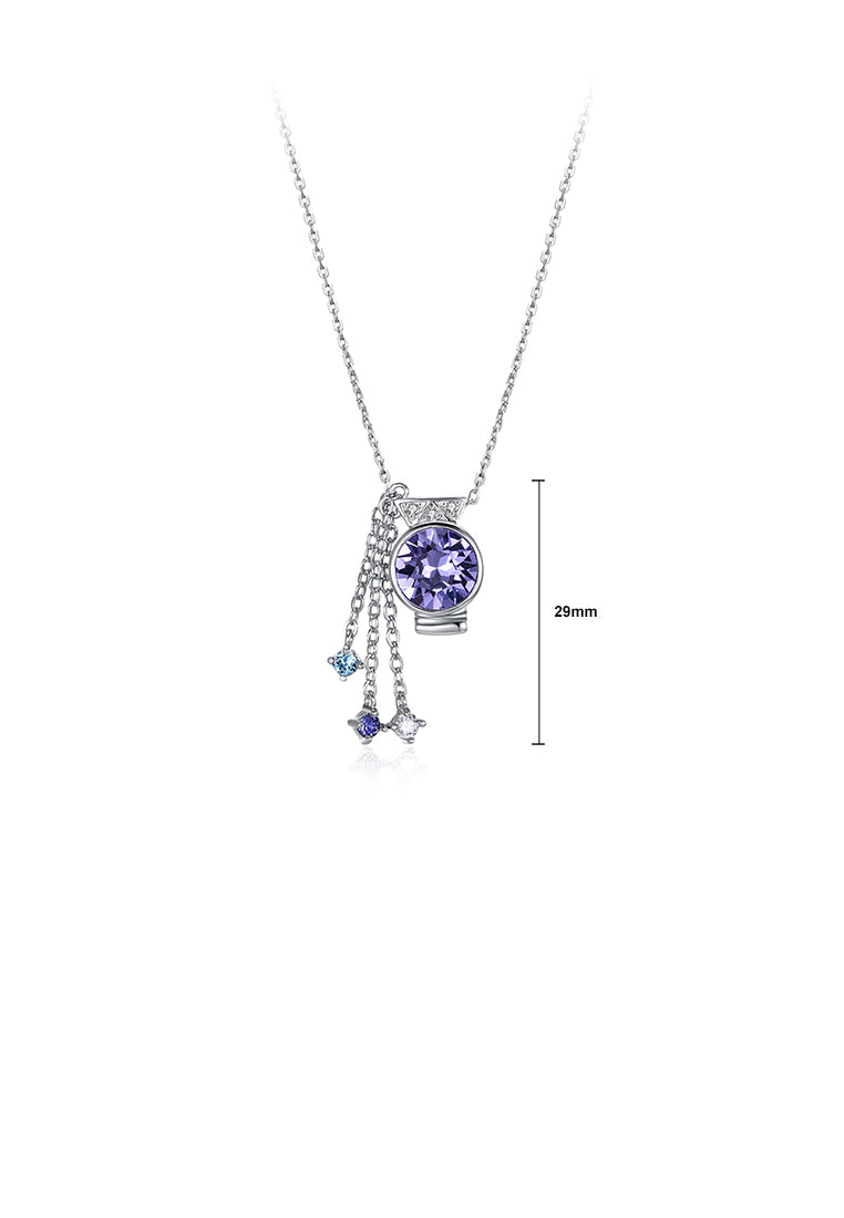925 Sterling Silver Stylish Aquarius Pendant with Purple Austrian Element Crystal and Necklace