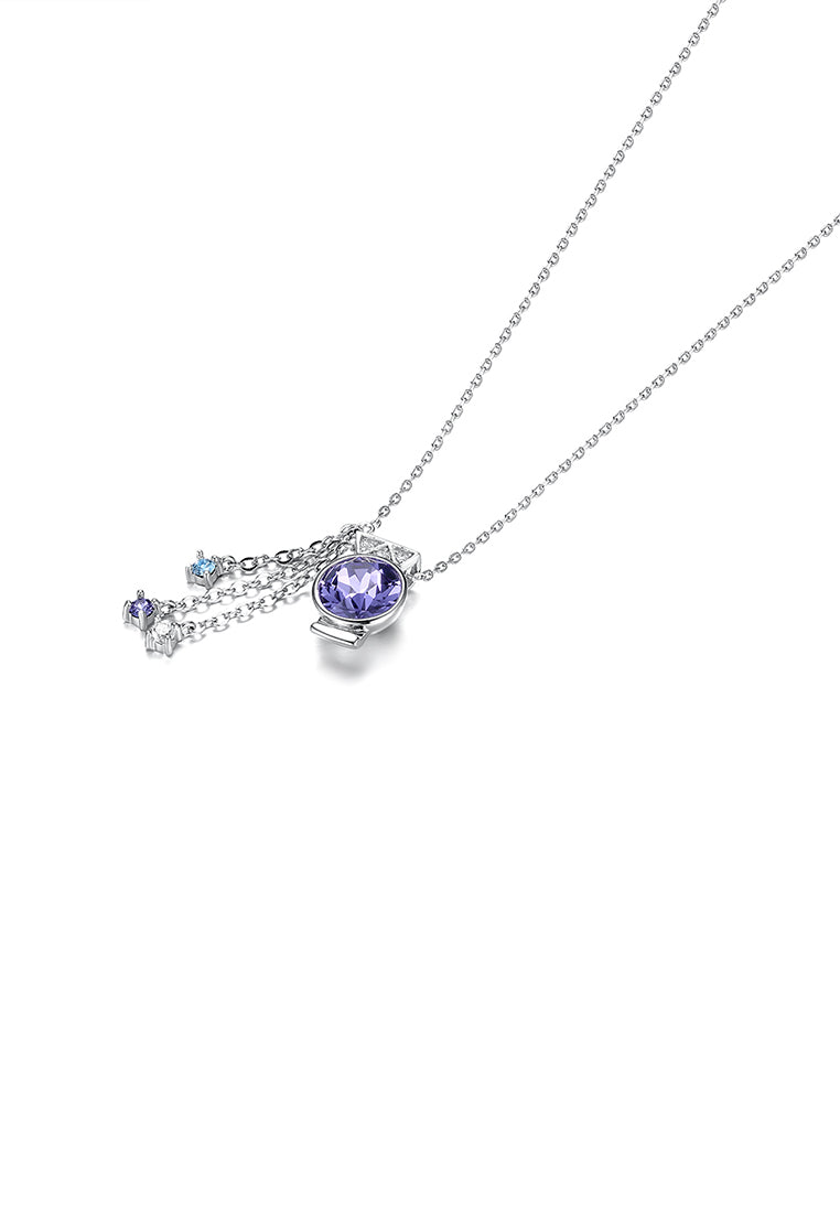 925 Sterling Silver Stylish Aquarius Pendant with Purple Austrian Element Crystal and Necklace