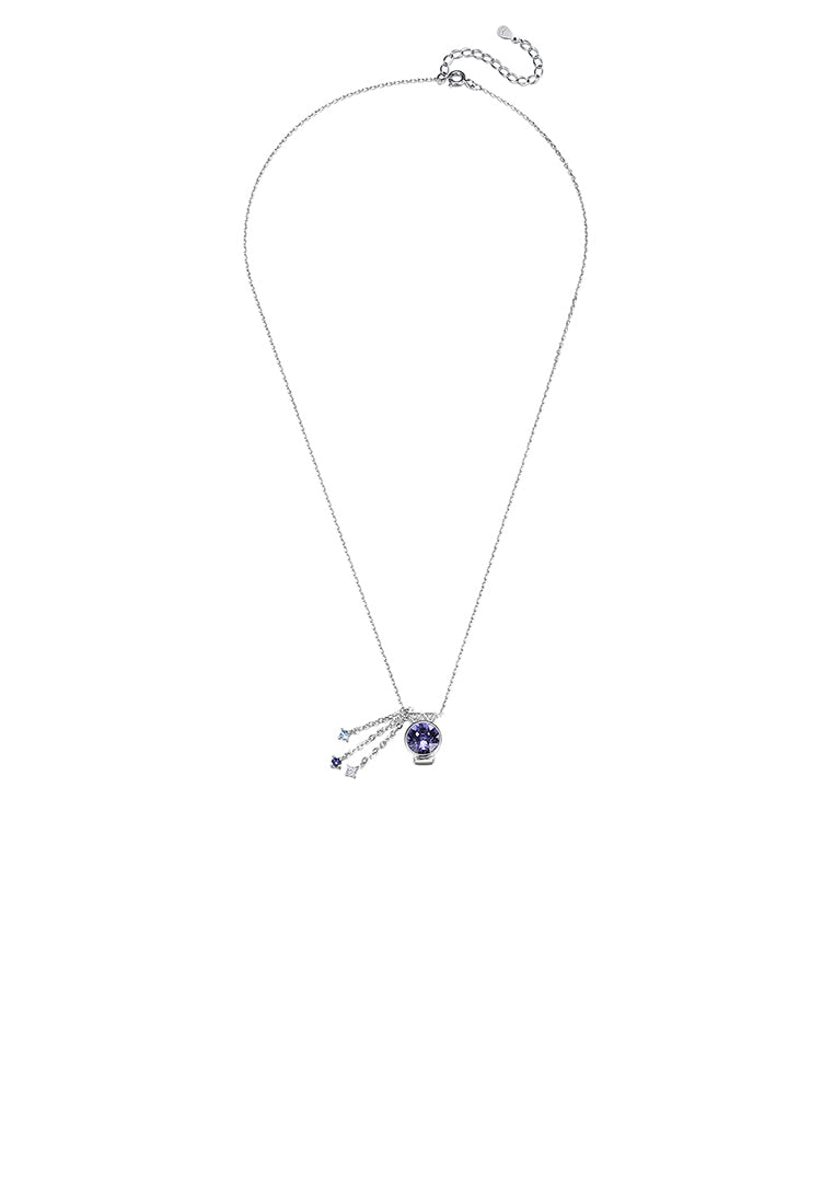 925 Sterling Silver Stylish Aquarius Pendant with Purple Austrian Element Crystal and Necklace