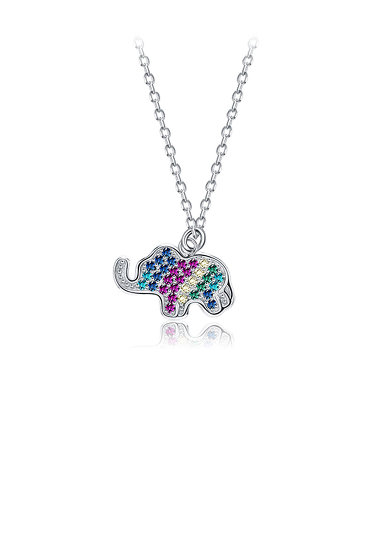 925 Sterling Silver Simple and Cute Elephant Pendant with Colorful Cubic Zirconia and Necklace - Luxurious Look