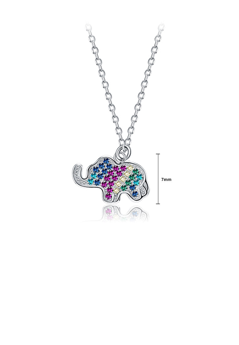 925 Sterling Silver Simple and Cute Elephant Pendant with Colorful Cubic Zirconia and Necklace - Luxurious Look