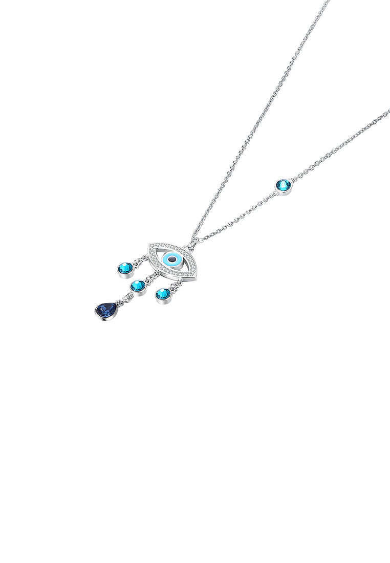 925 Sterling Silver Devil's Eye Pendant with Blue Austrian Element Crystal and Necklace
