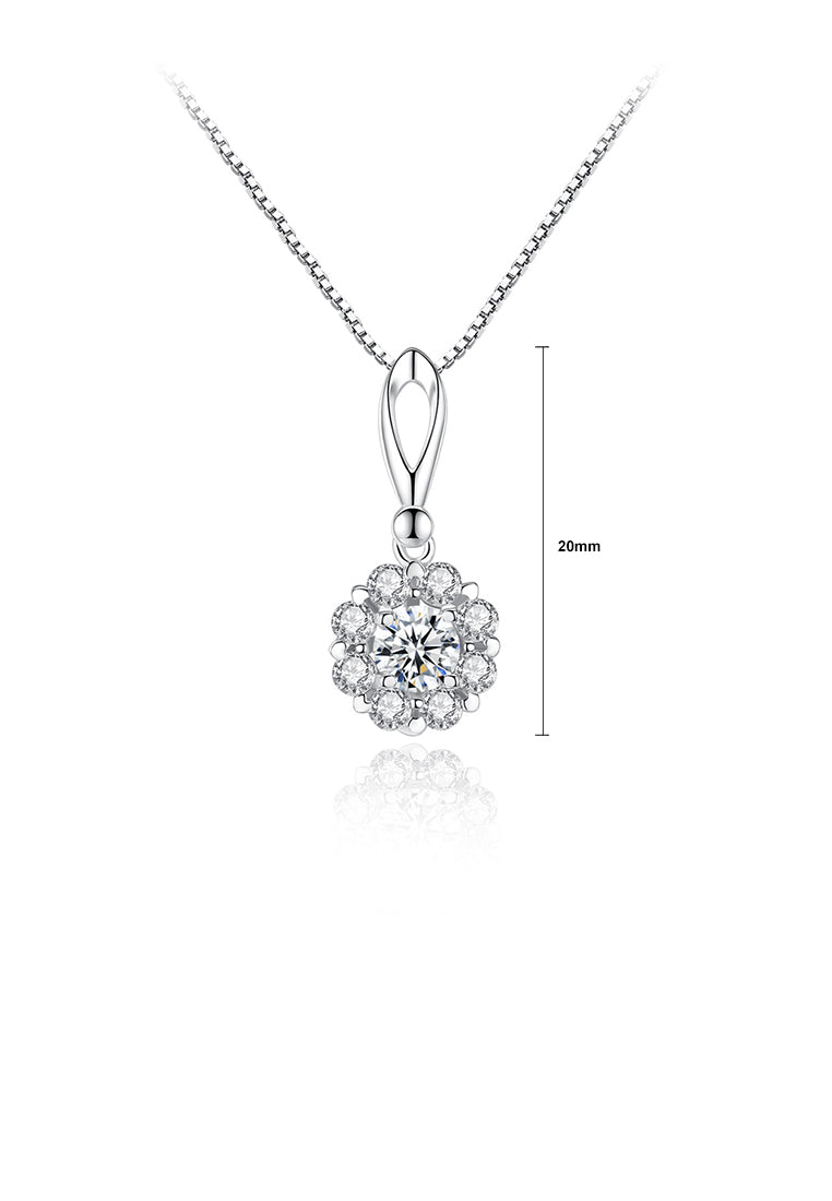 925 Sterling Silver Elegant and Brilliant Flower Pendant with Cubic Zirconia and Necklace - Luxurious Look
