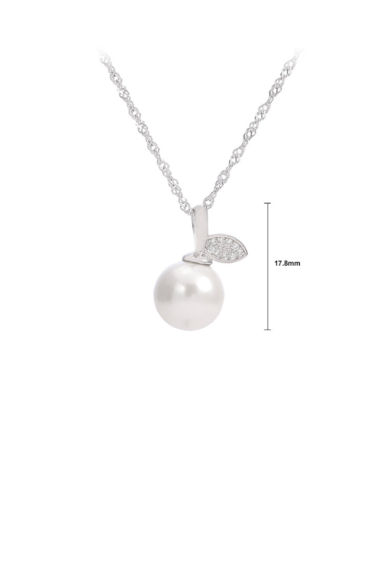 925 Sterling Silver Fashion Elegant Leaf Freshwater Pearl Pendant with Cubic Zirconia and Necklace - Luxurious Look