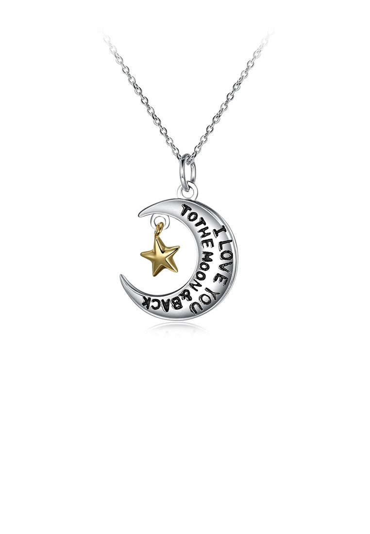 925 Sterling Silver Simple Fashion Moon Star Pendant with Necklace