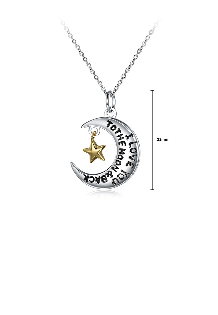 925 Sterling Silver Simple Fashion Moon Star Pendant with Necklace