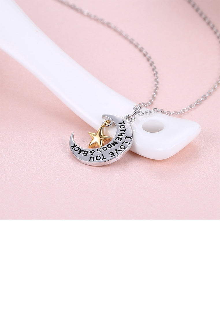 925 Sterling Silver Simple Fashion Moon Star Pendant with Necklace