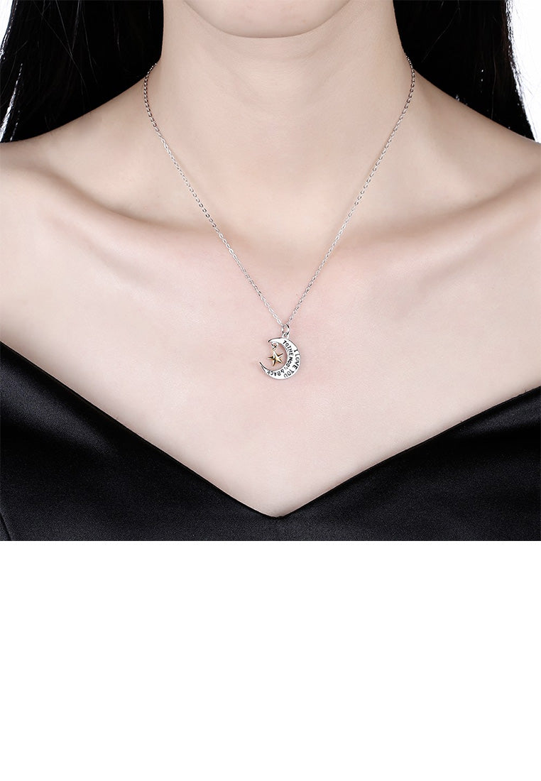 925 Sterling Silver Simple Fashion Moon Star Pendant with Necklace