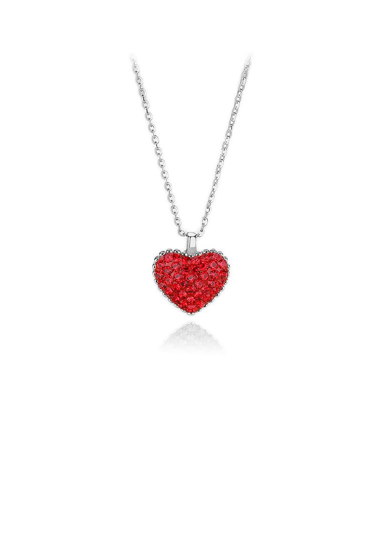 925 Sterling Silver Simple Brilliant Double-sided Heart-shaped Pendant with Cubic Zirconia and Necklace - Luxurious Look