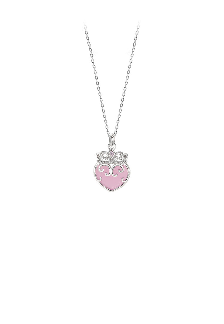 925 Sterling Silver Fashion and Creative Enamel Heart-shaped Crown Pendant with Cubic Zirconia and Necklace - Luxurious Look