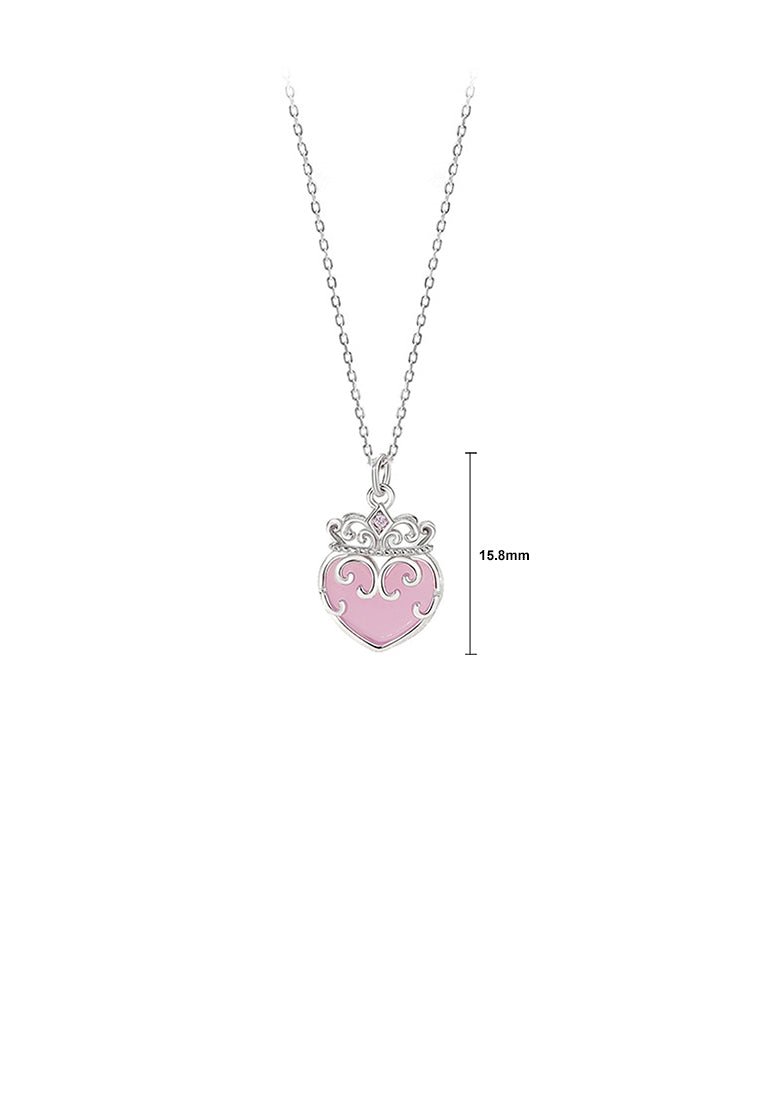 925 Sterling Silver Fashion and Creative Enamel Heart-shaped Crown Pendant with Cubic Zirconia and Necklace - Luxurious Look