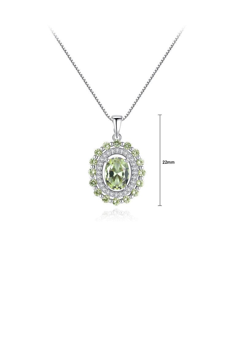 925 Sterling Silver Fashion Simple Geometric Oval Olive Green Cubic Zirconia Pendant with Necklace - Luxurious Look